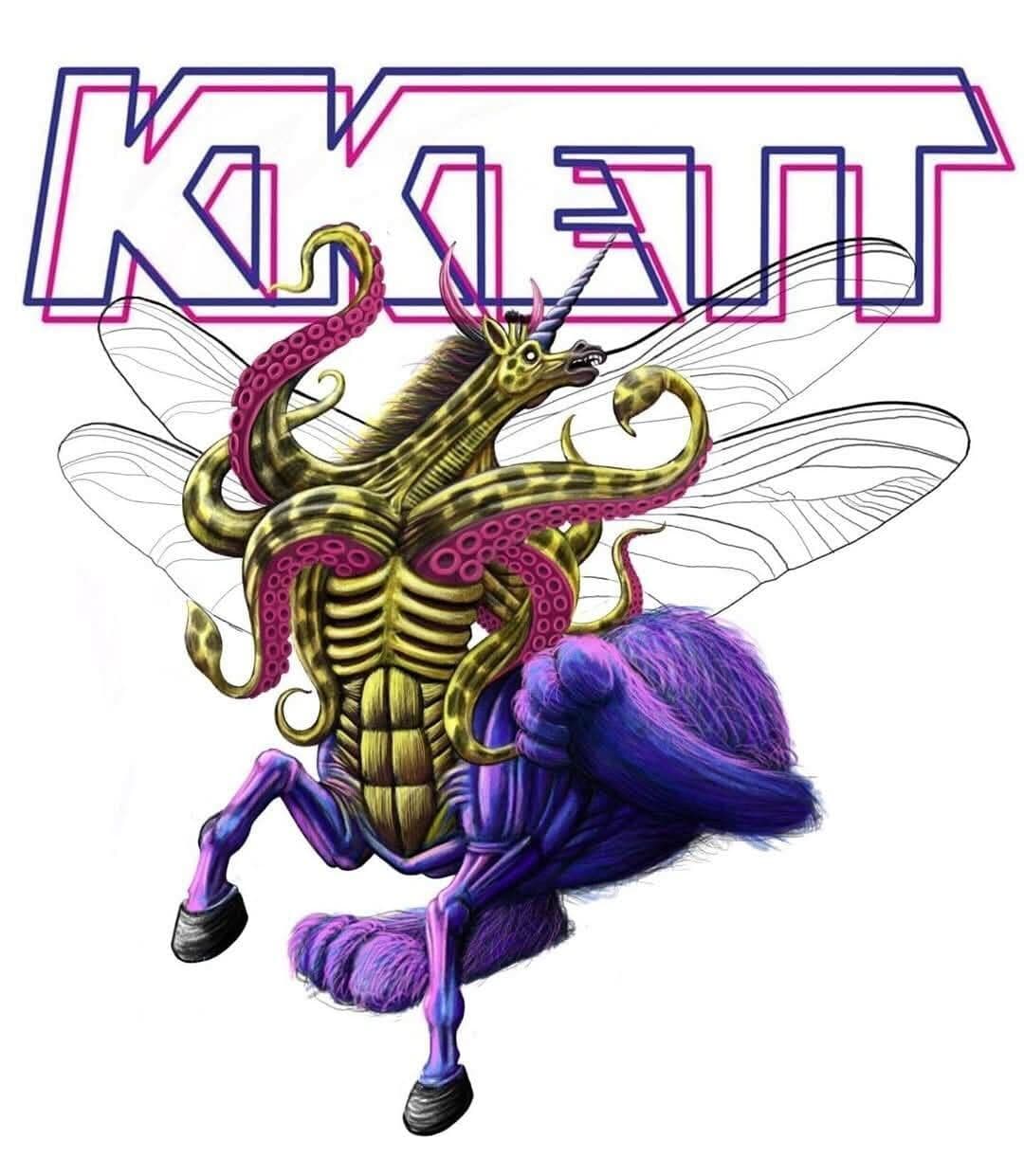 Surreal chimera creature with giraffe head, tentacles and wings on white